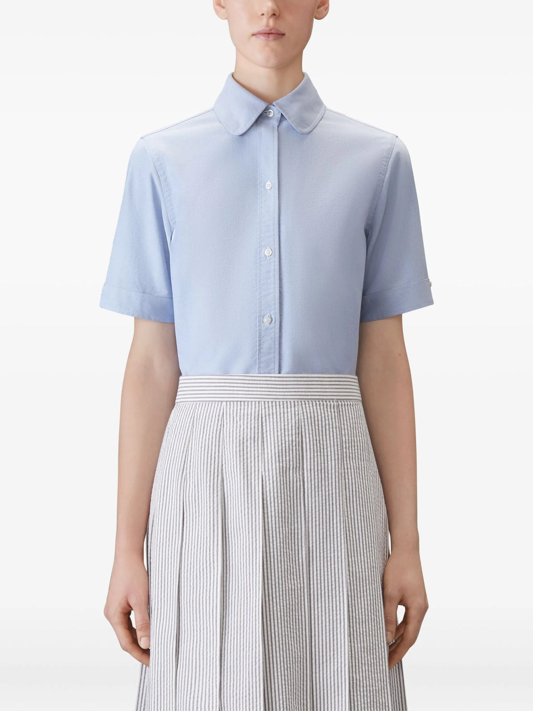 オックスフォードラウンドカラーショートスリーブシャツ レディース