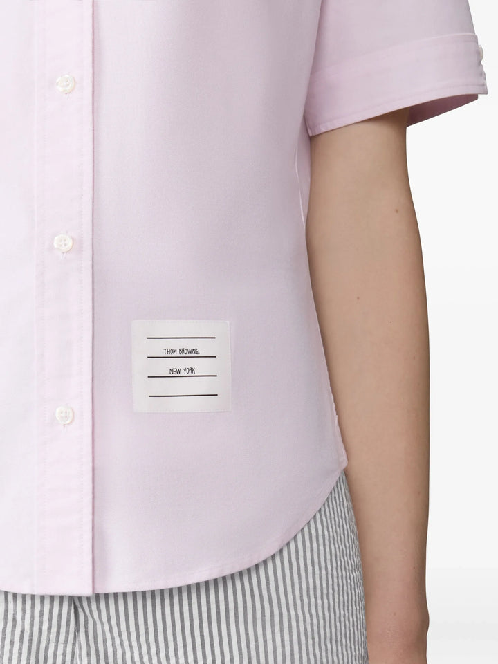 قميص نسائي بأكمام قصيرة وياقة دائرية من أكسفورد