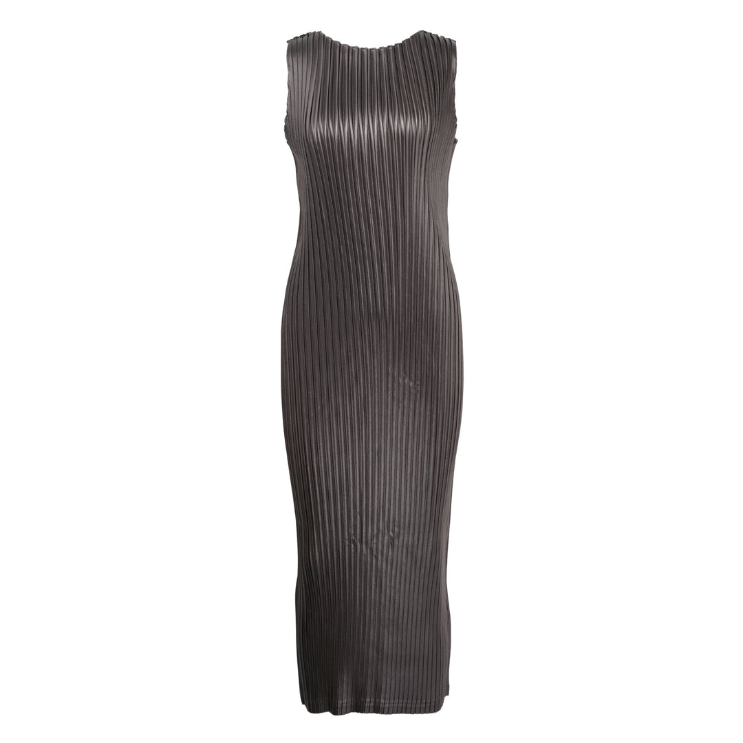 Glossed Metal Pleats Pleated Dress