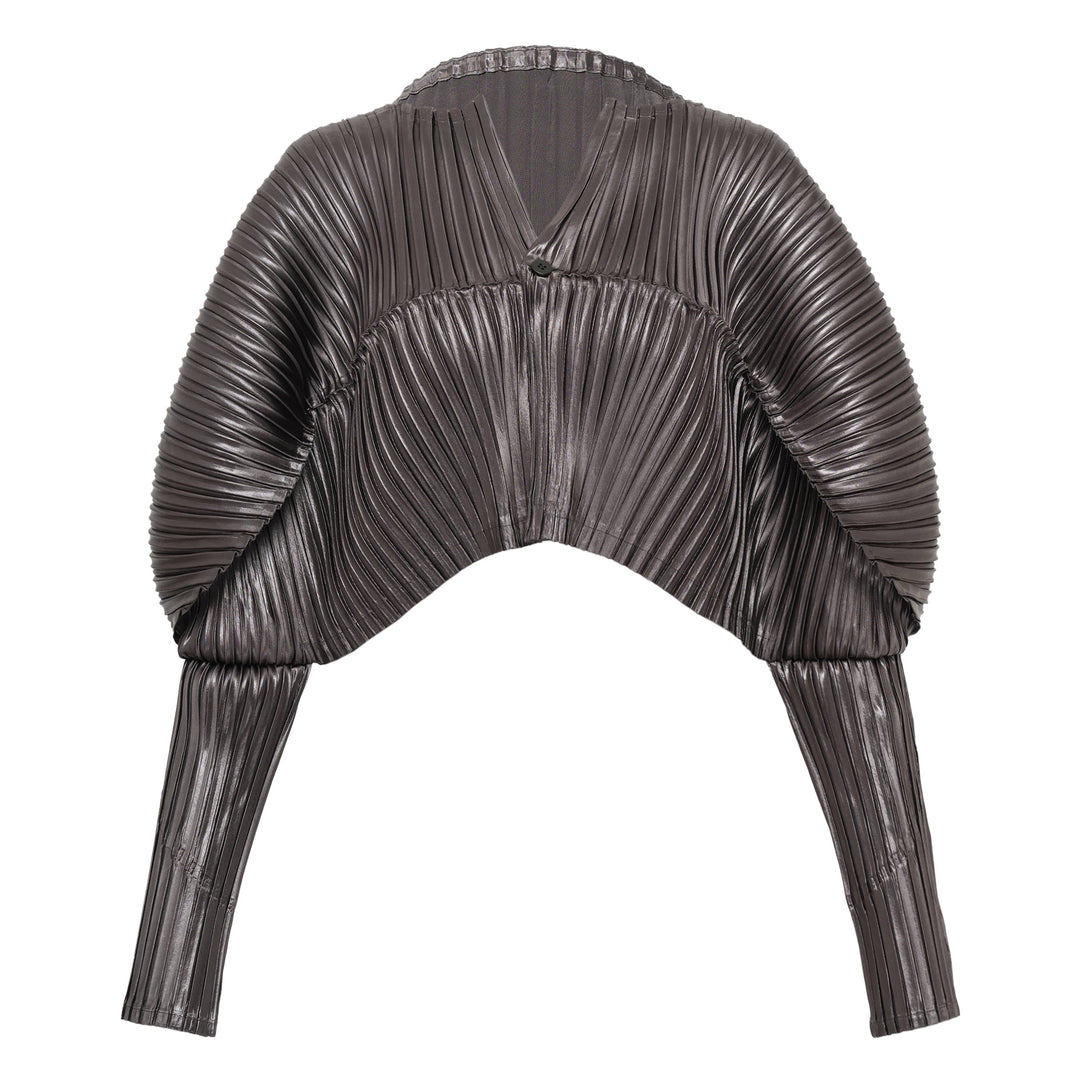 Glossed Metal Pleated Cardigan