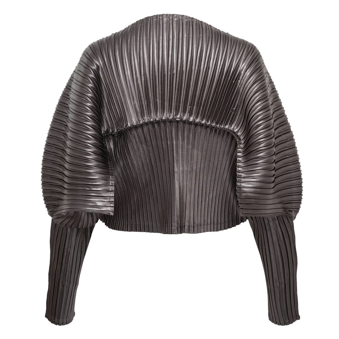 Glossed Metal Pleated Cardigan