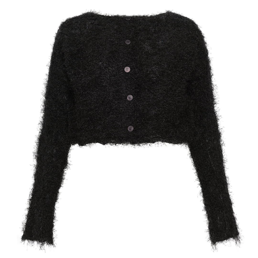 Shifted Fuzzy Pleated Cardigan