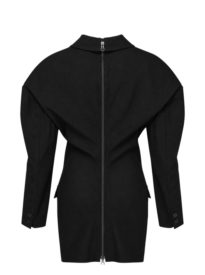 Issey Miyake Like Torso Like Blazer Tunic in black with notched lapel, sculpted rounded sleeves and asymmetric pockets - view 2