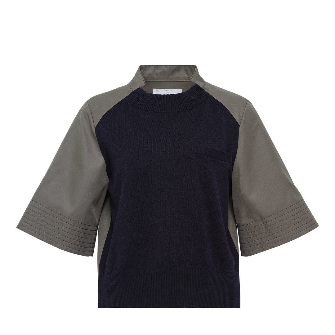 Cotton Gabardine X Knit Pullover