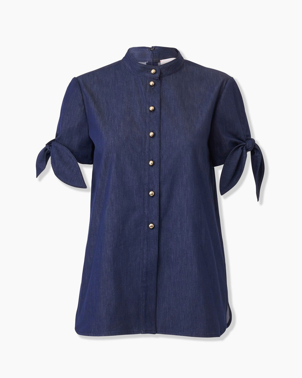Tie Sleeve Collarless Button Down Top