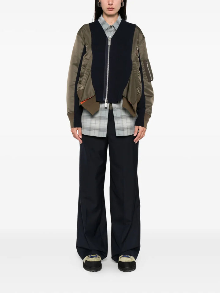 ナイロンツイル×ニットカーディガン