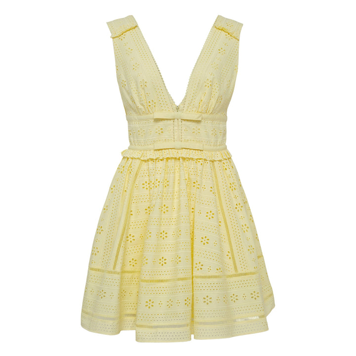 Yellow Cotton Broderie Mini Dress