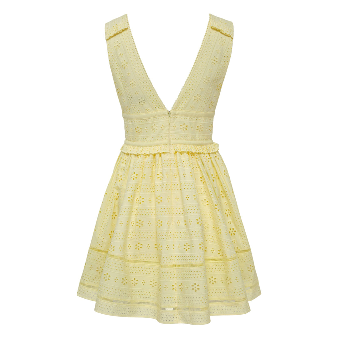 Yellow Cotton Broderie Mini Dress