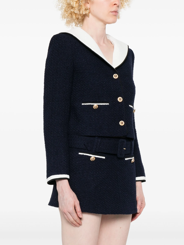 Navy Boucle Contrast Collar Jacket