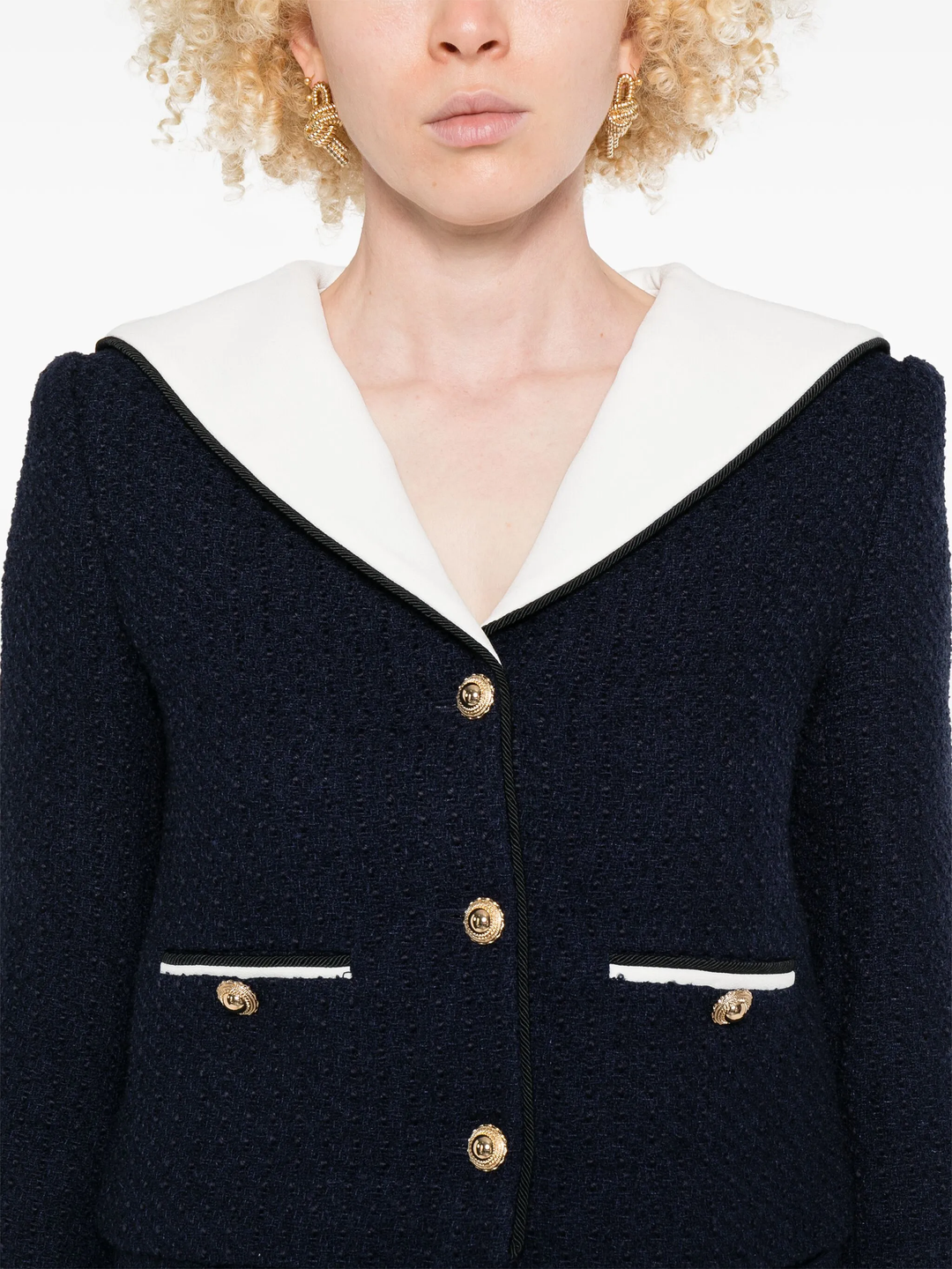 Navy Boucle Contrast Collar Jacket
