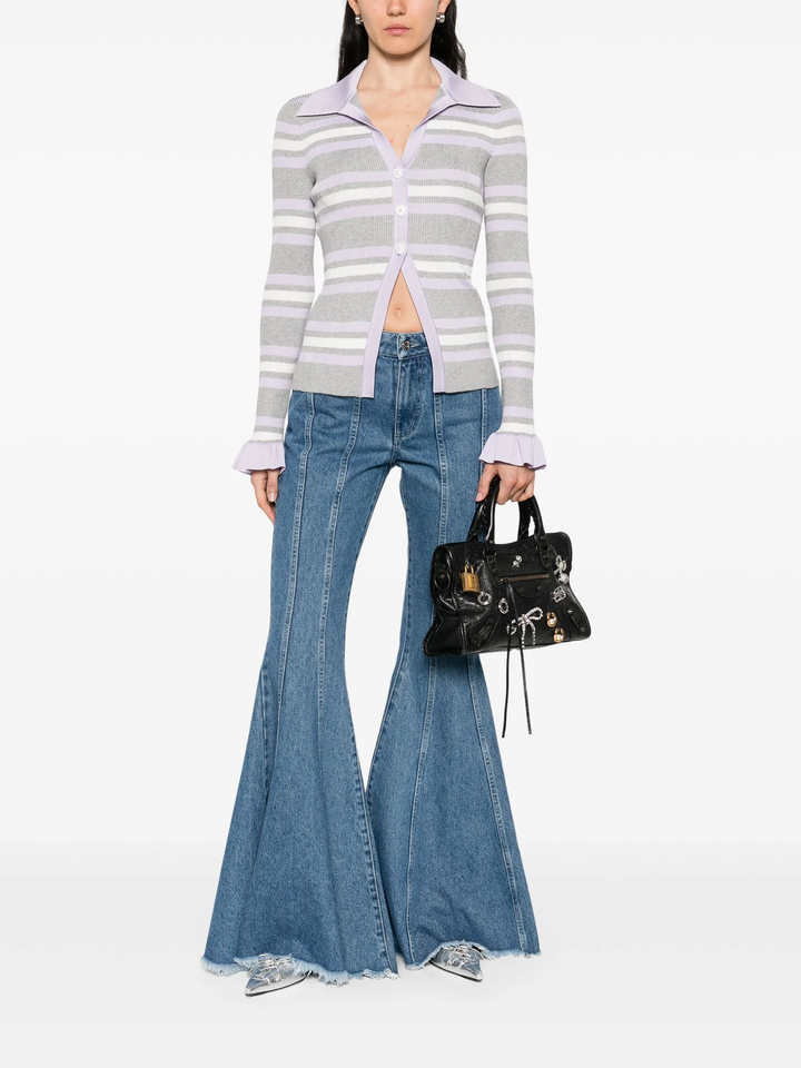 Grey Stripe Rib Knit Top