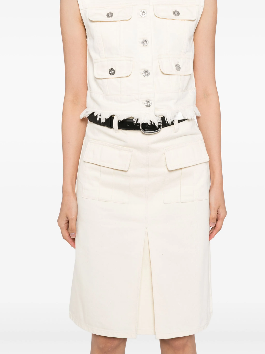 Cream Denim Midi Skirt