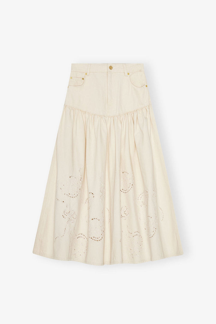 Broderie Anglaise Denim Long Skirt