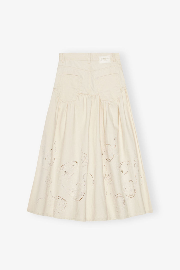 Broderie Anglaise Denim Long Skirt