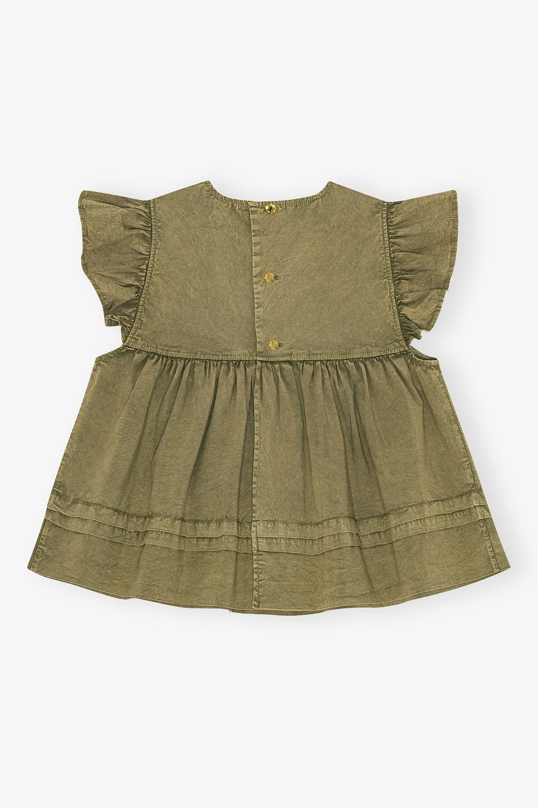 Washed Stretch Cotton Frill Sleeve Top