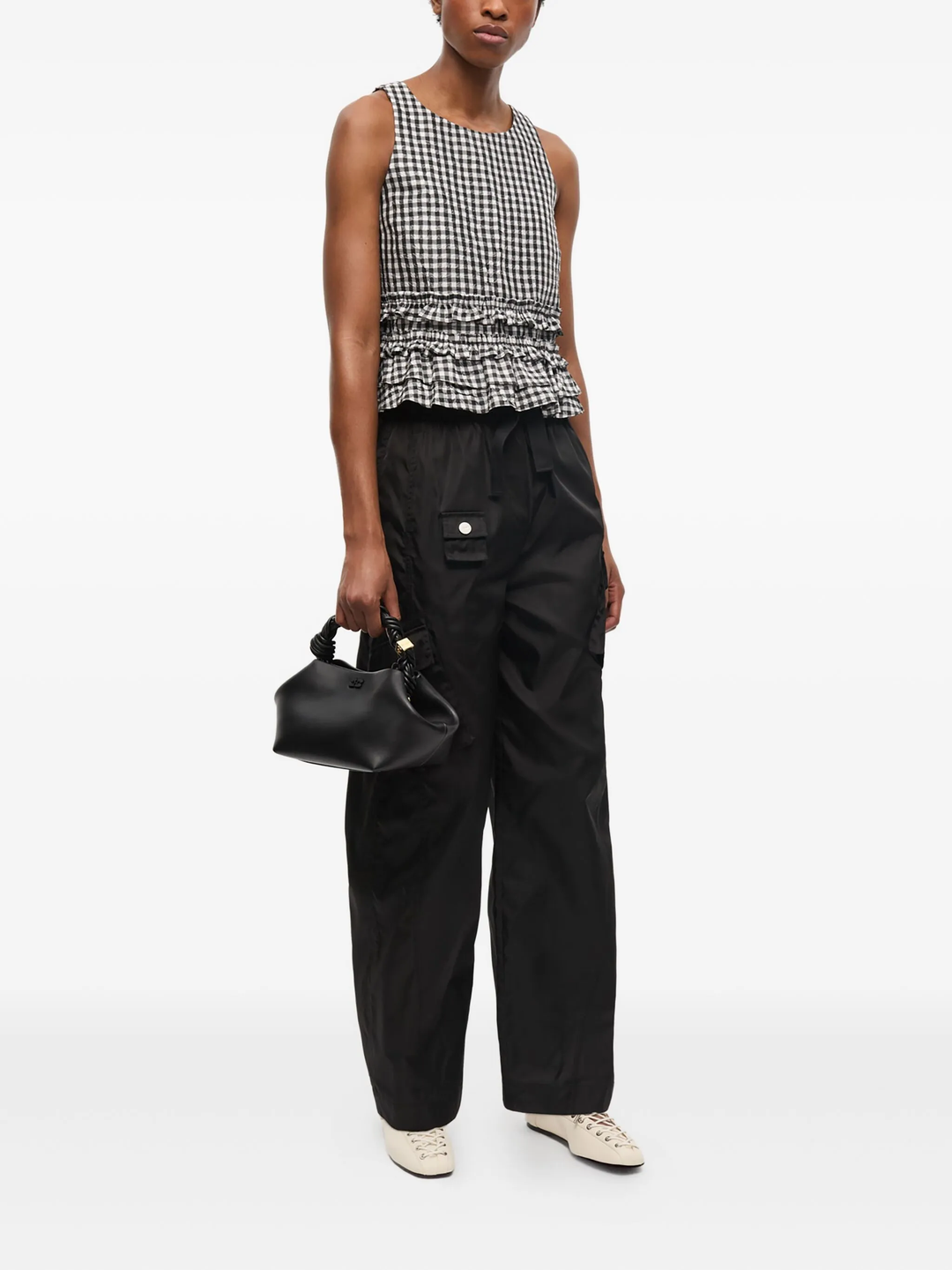 Crinkled Taffeta Check Open Back Top