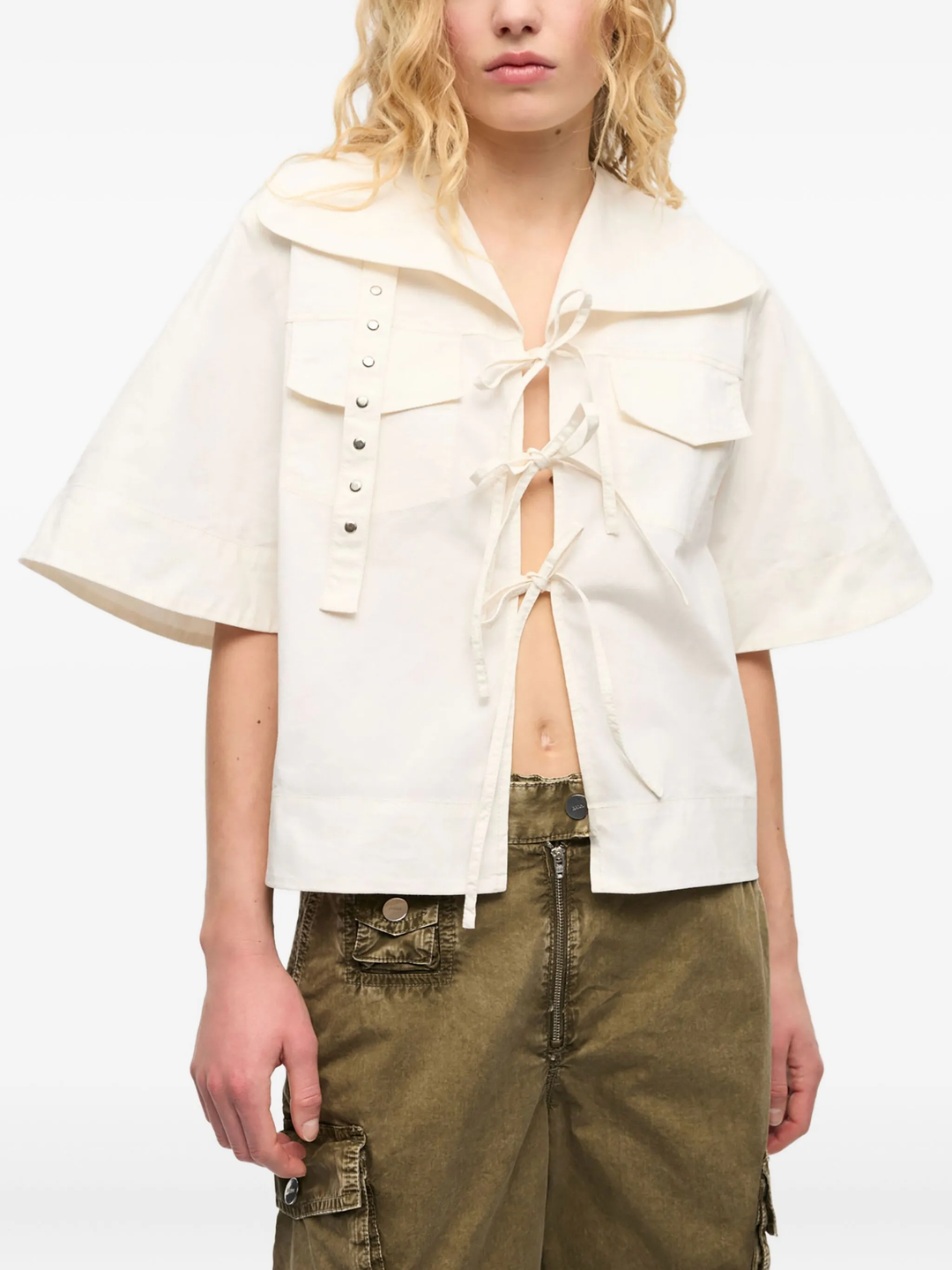 Stretch Cotton Cowl Neck Blouse