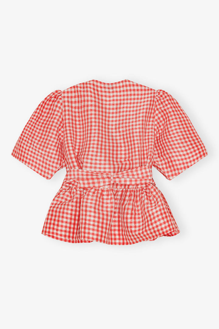 Crinkled Taffeta Check Tie Strap Top