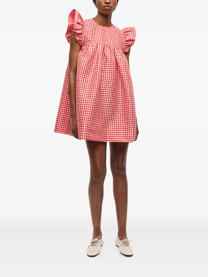 Crinkled Taffeta Check Dress