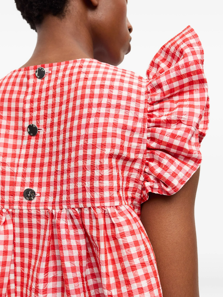 Crinkled Taffeta Check Dress