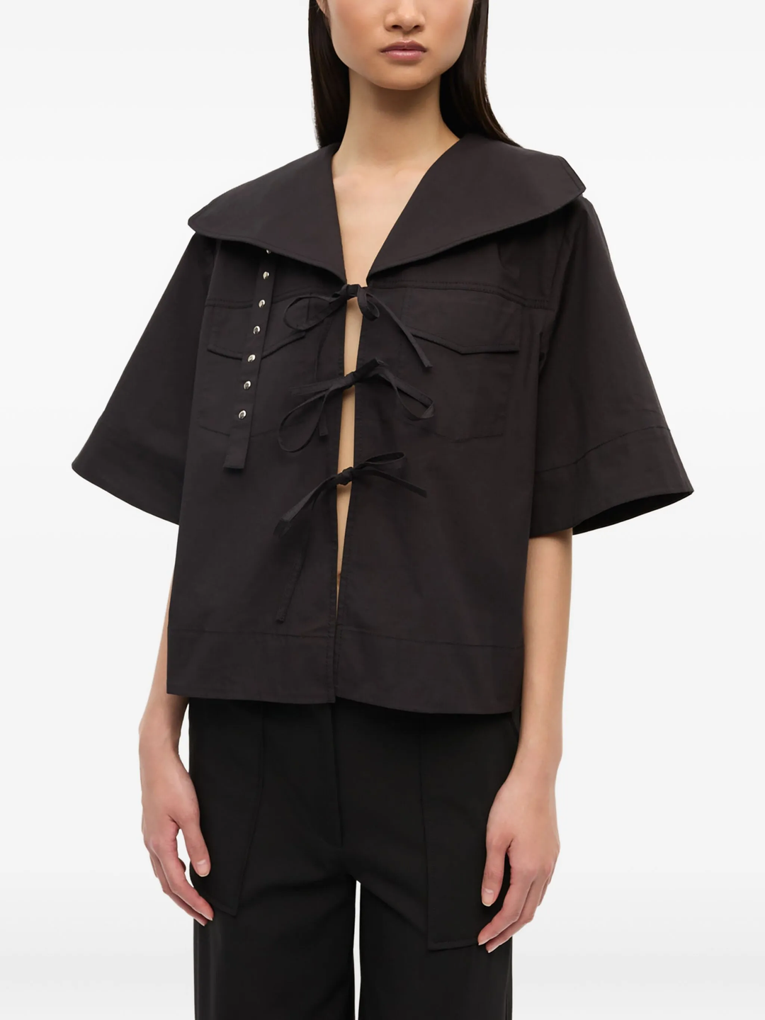 Stretch Cotton Cowl Neck Blouse