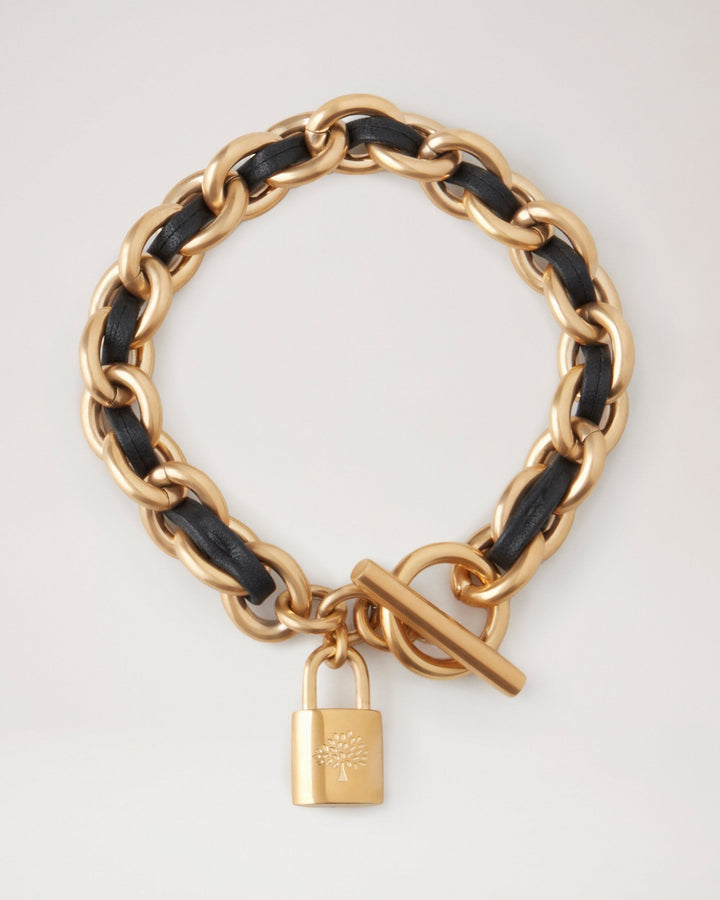 Lily Leather Chain Bracelet Medium Black Leather & Metal