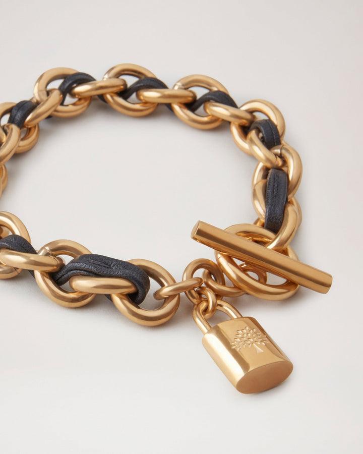 Lily Leather Chain Bracelet Medium Black Leather & Metal