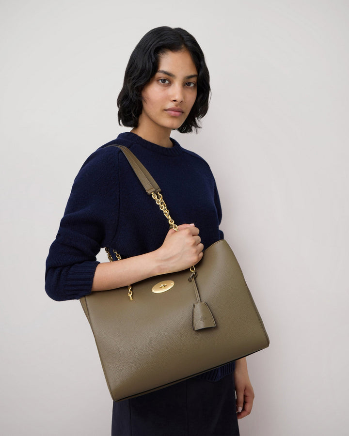 Lily Chain Tote Linen Green Small Classic Grain