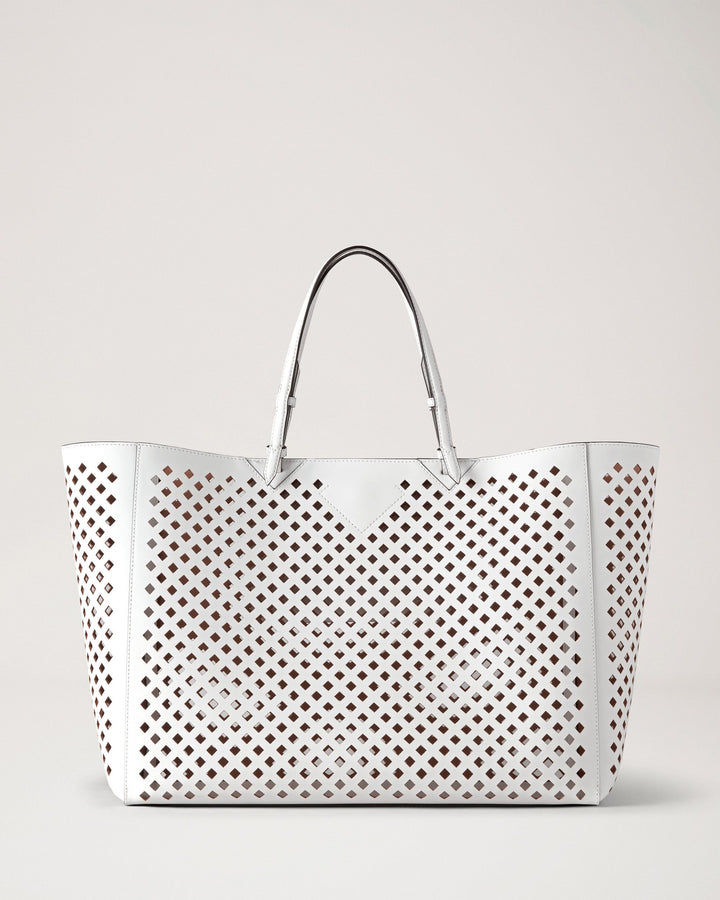 Xl Perforated Tote White Perforated Leather