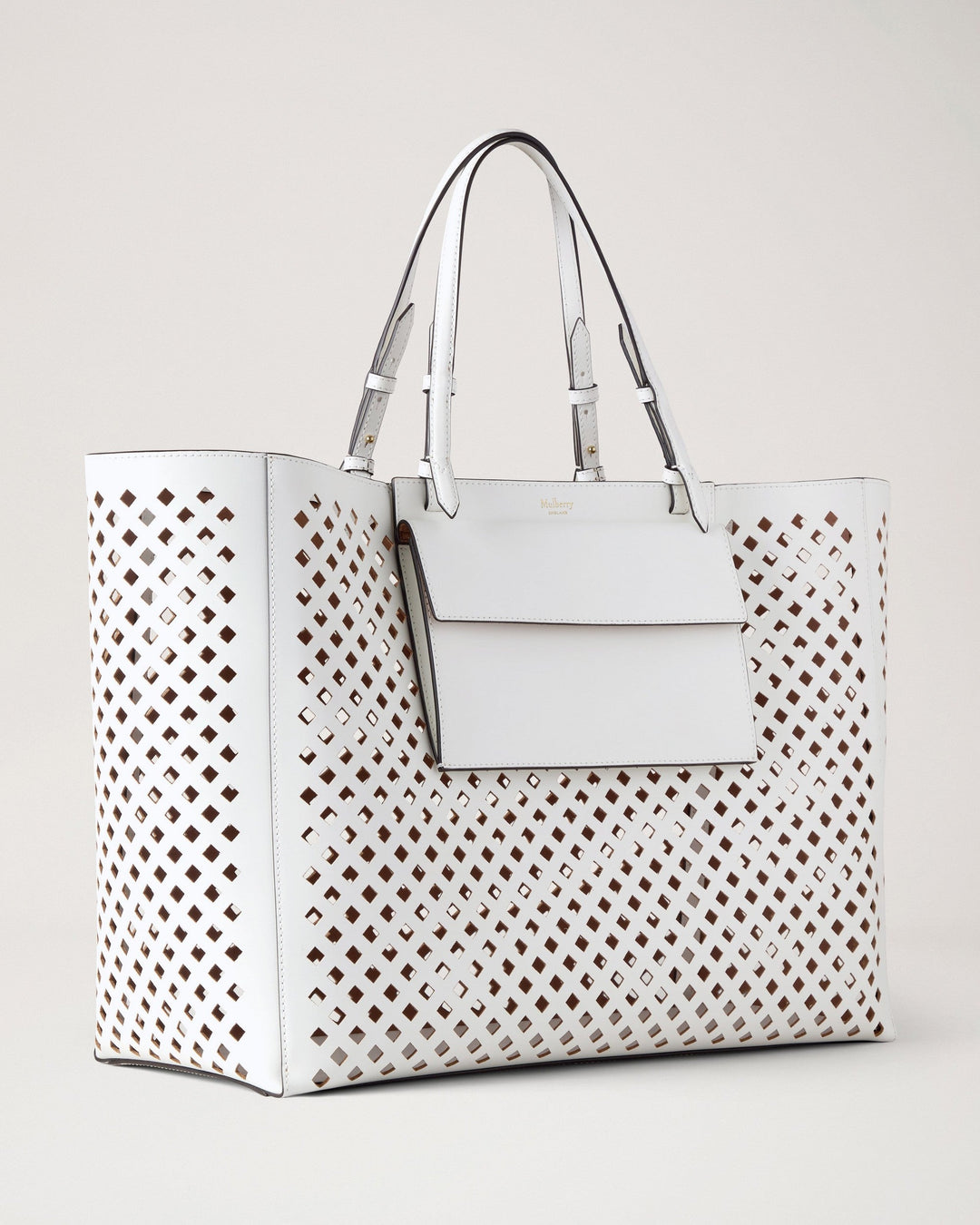 Xl Perforated Tote White Perforated Leather