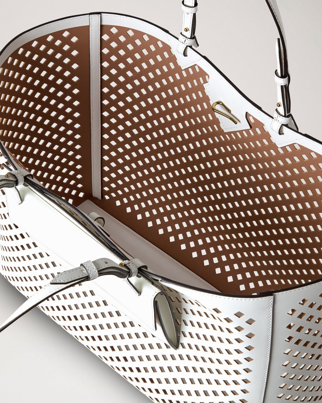 Xl Perforated Tote White Perforated Leather