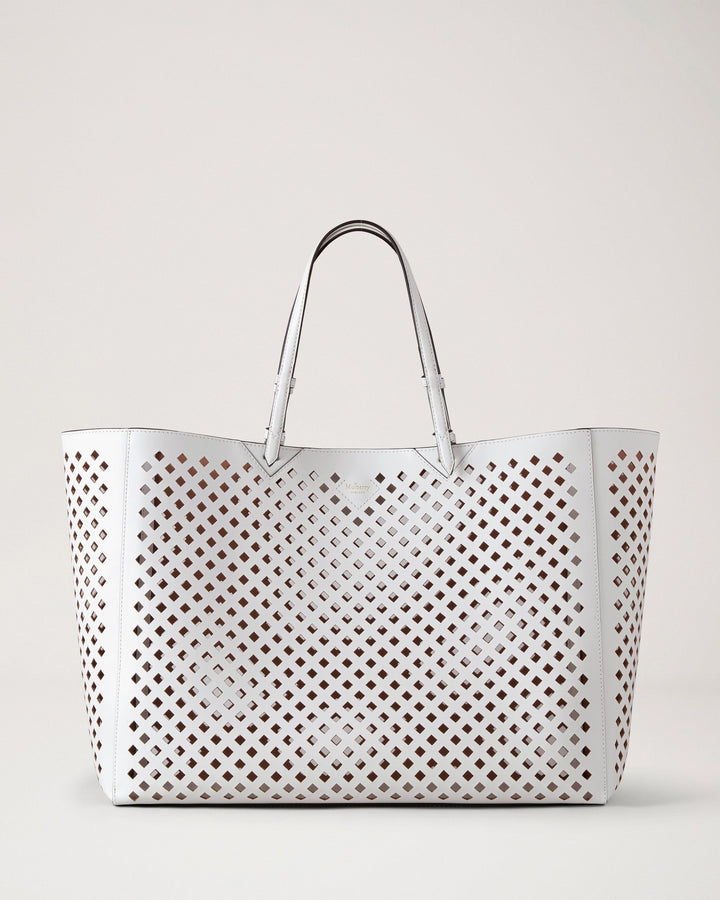 Xl Perforated Tote White Perforated Leather