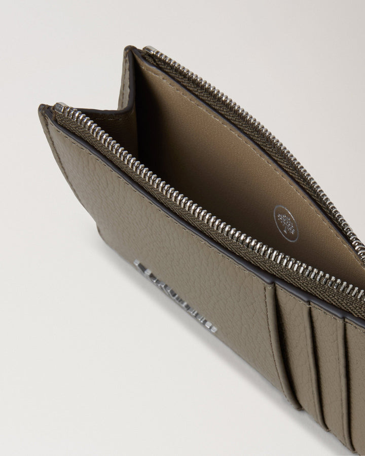 Farringdon Long Zipped Credit Card Holder Linen Green Small Classic Grain