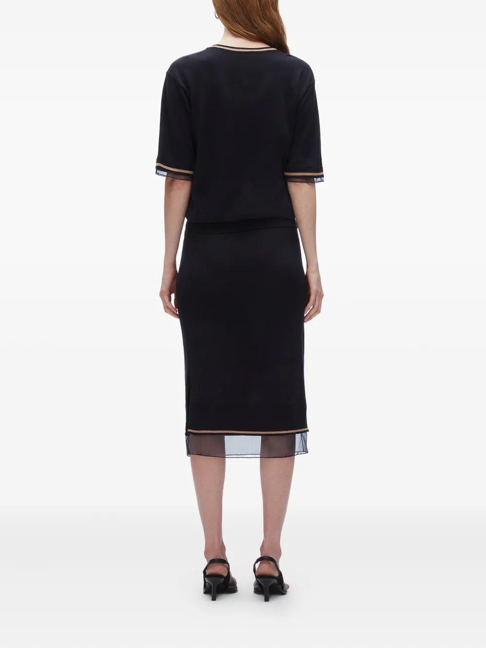 オーガンザ付きショートスリーブドレープニットドレス