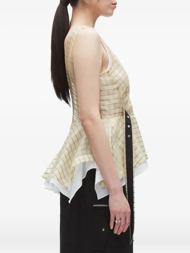 بلوزة بلايد أورغنزا بدون أكمام بتصميم V وطبقات