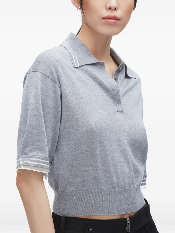 بولو قصير الأكمام بقصة قصيرة مع مزيج أورجانزا