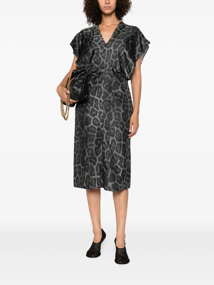 Leopard V Neck Midi Dress