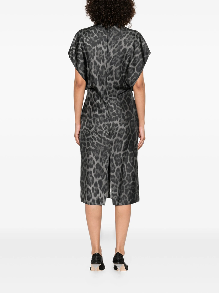Leopard V Neck Midi Dress