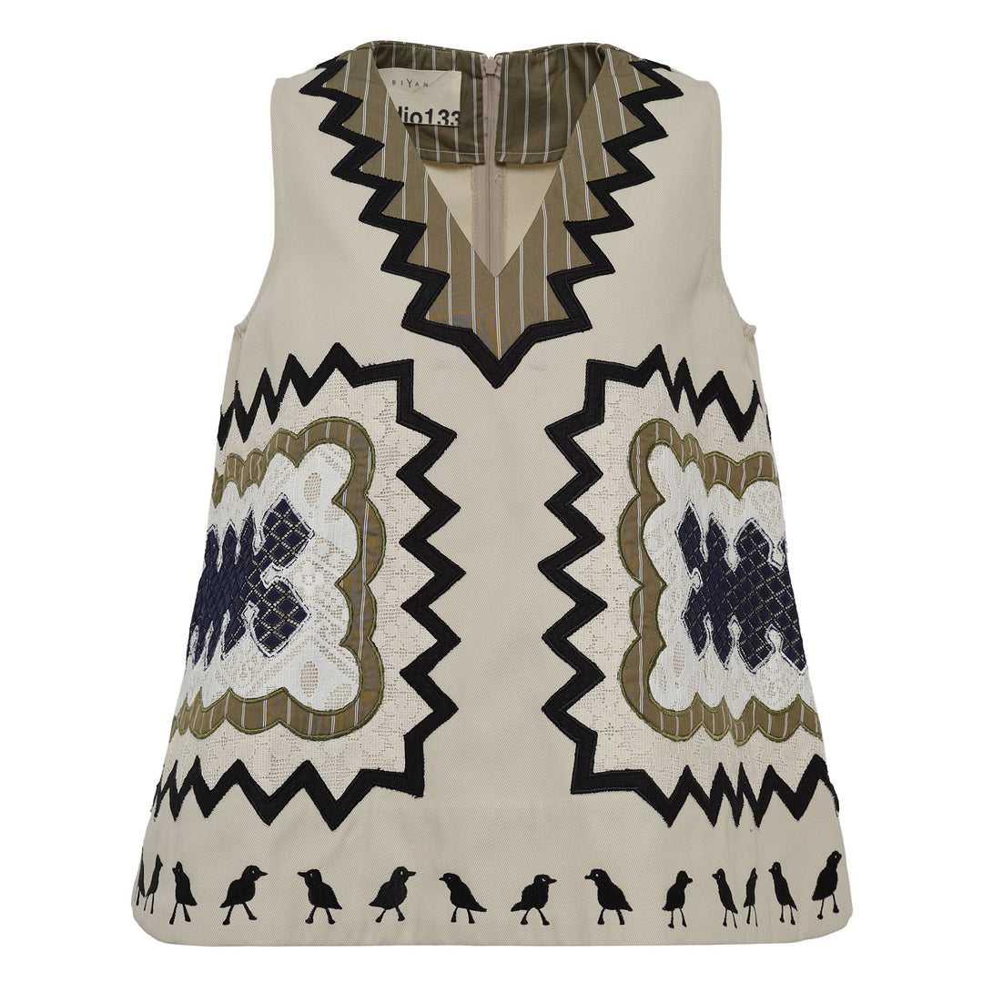 V-Neck Sleeveless Cotton Mix Top
