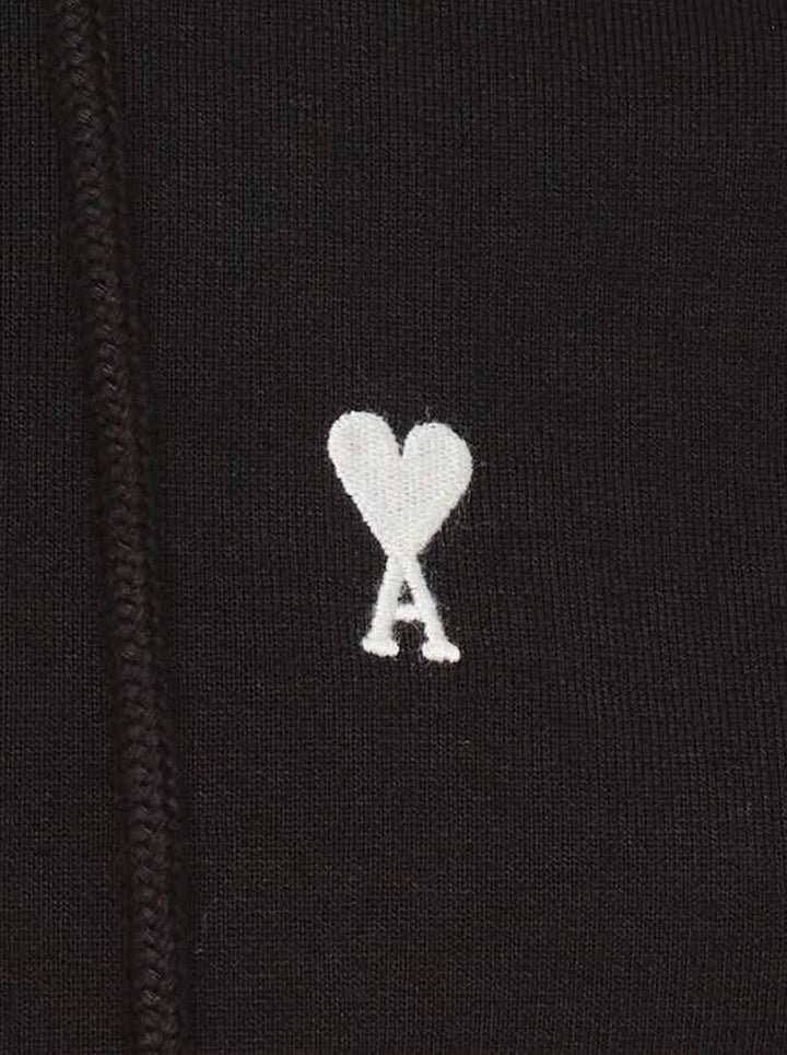 Ami Alexandre Mattiussi black zip-up hoodie with embroidered Ami de Cœur logo, silver zip hardware, adjustable drawstring hood, and kangaroo pocket - view 3