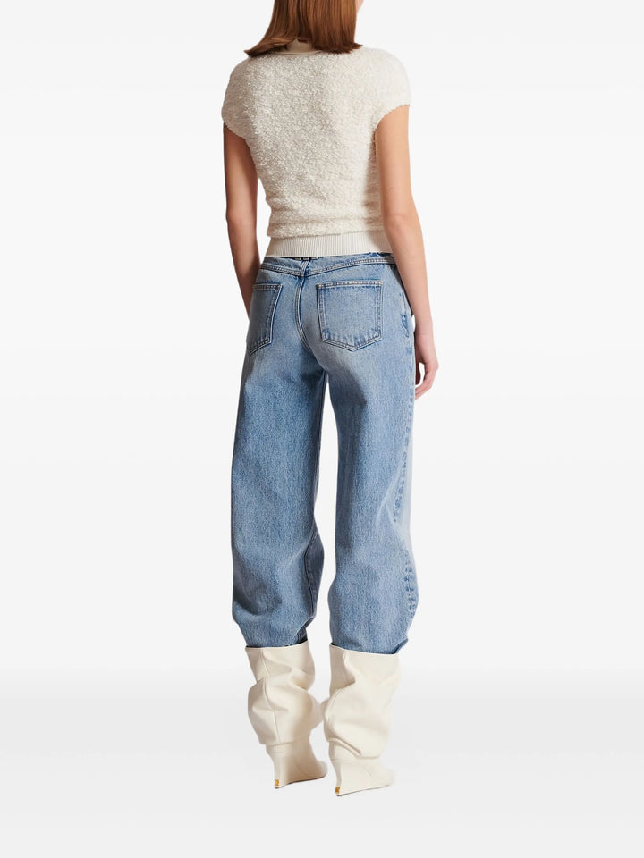 Zipped Short Sleeve Knit Tweed Top