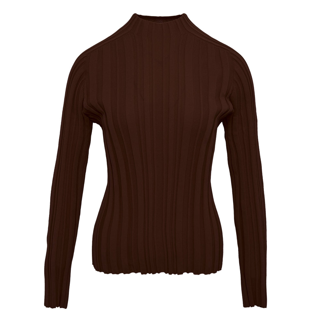 Rib Knit High Neck Long Sleeve Top