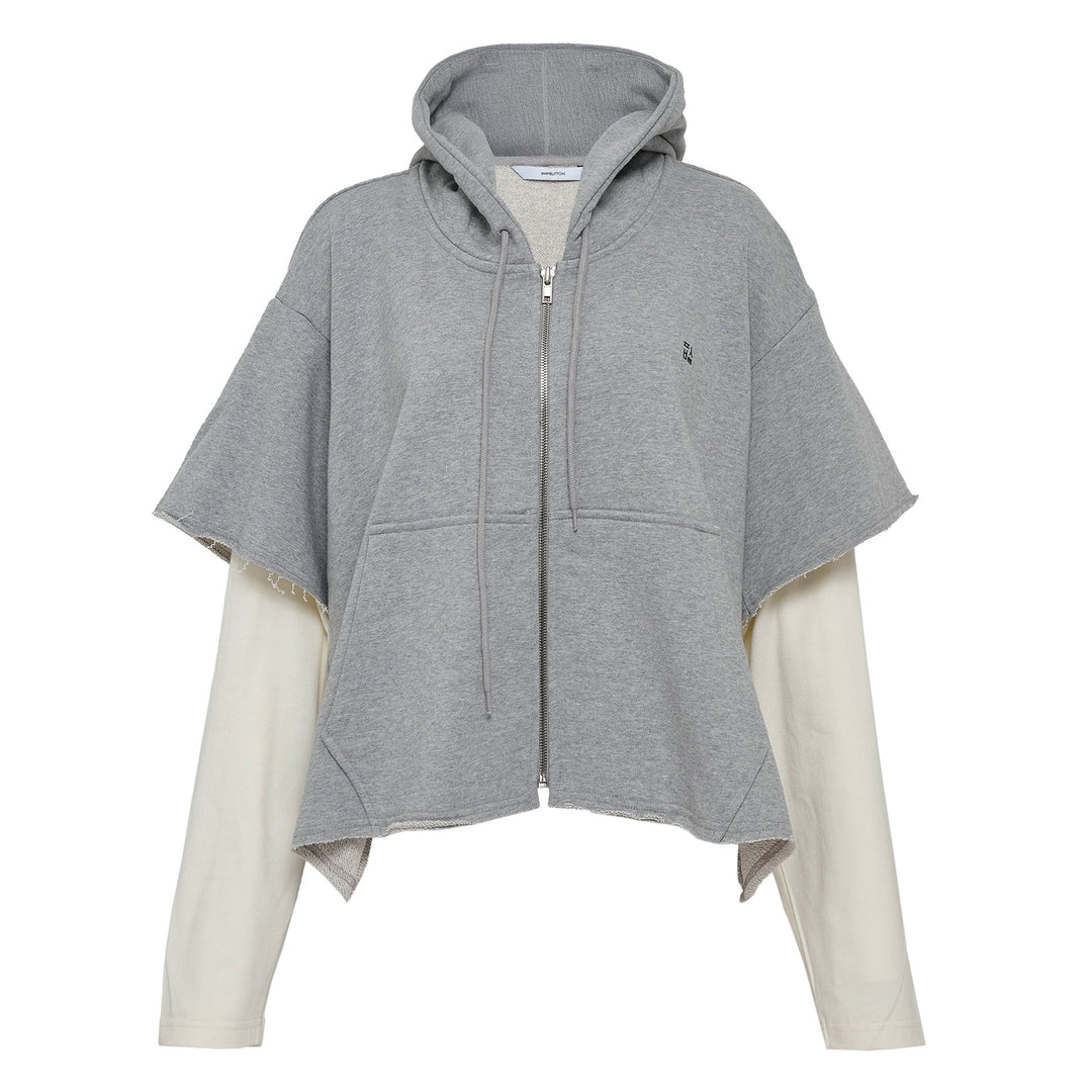Gray Raw Edge Zip-Up Hoodie
