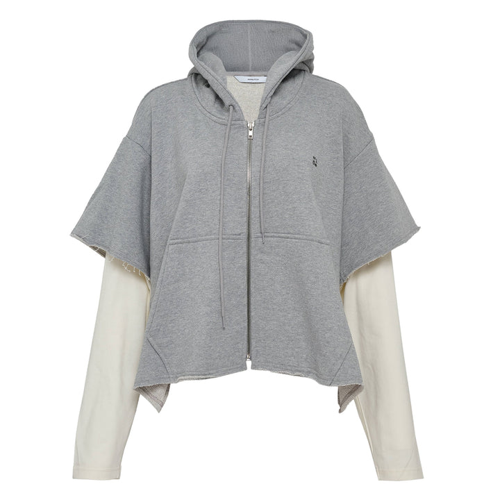 Gray Raw Edge Zip-Up Hoodie