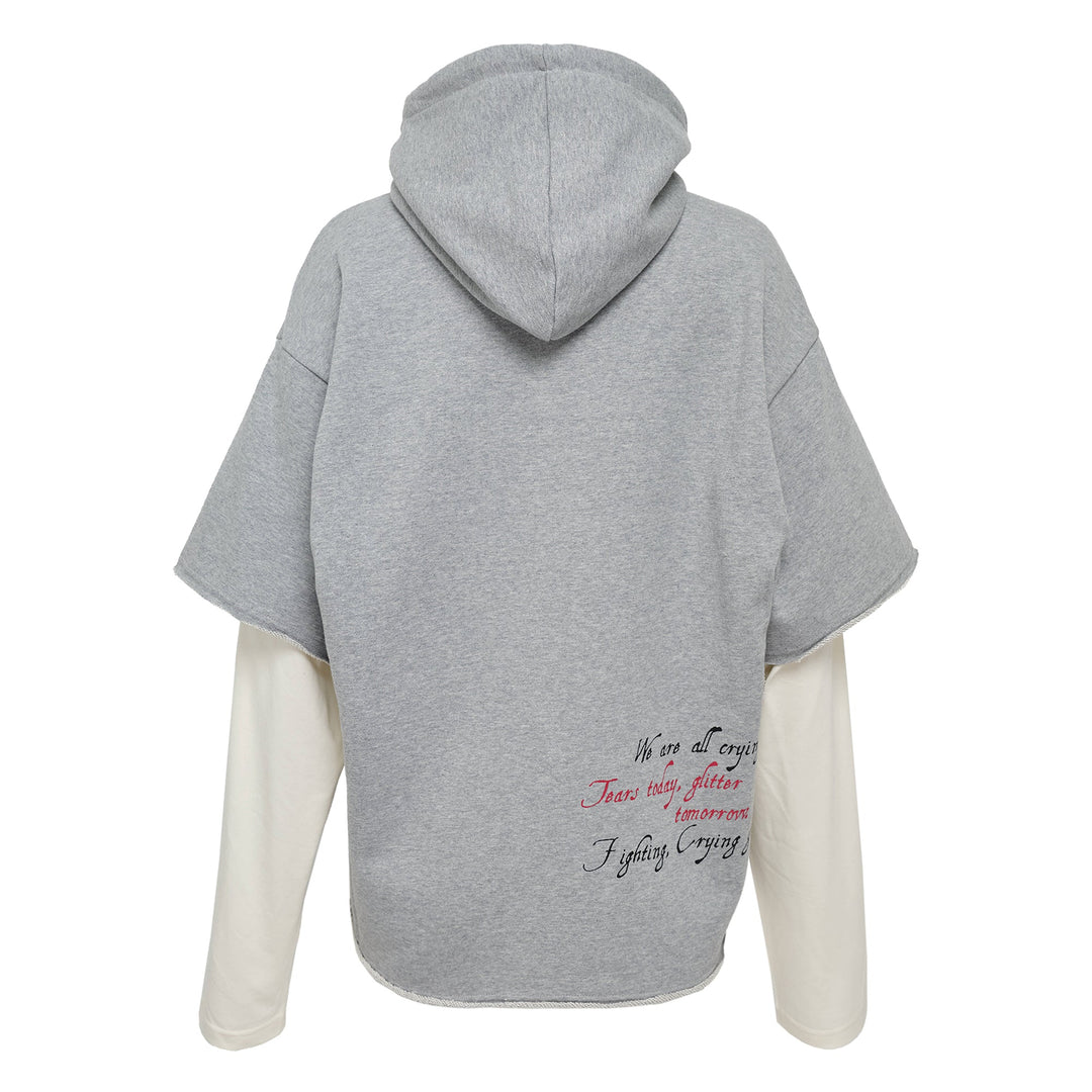 Gray Raw Edge Zip-Up Hoodie