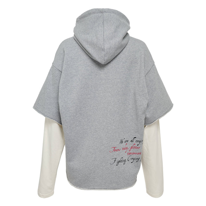 Gray Raw Edge Zip-Up Hoodie