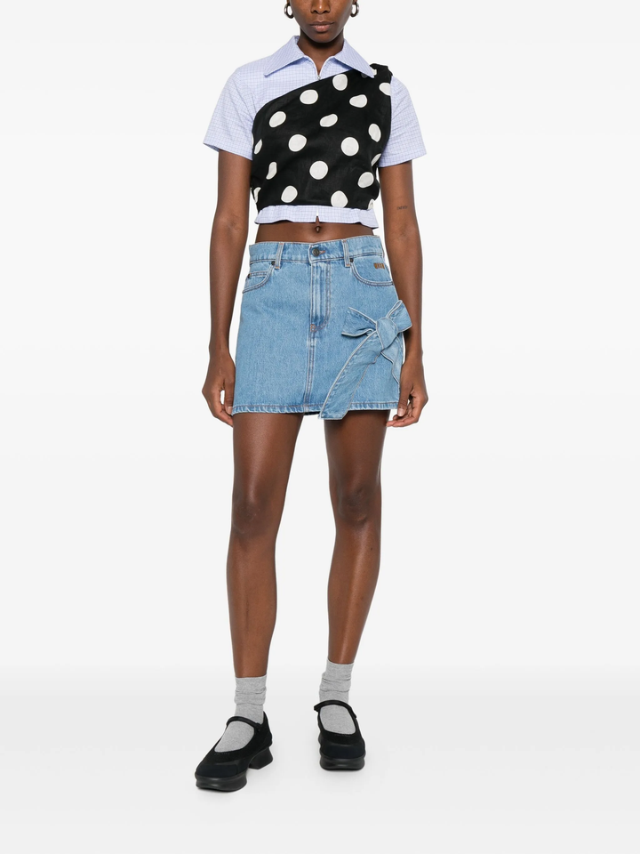 Side Ribbon Denim Detail Skirt