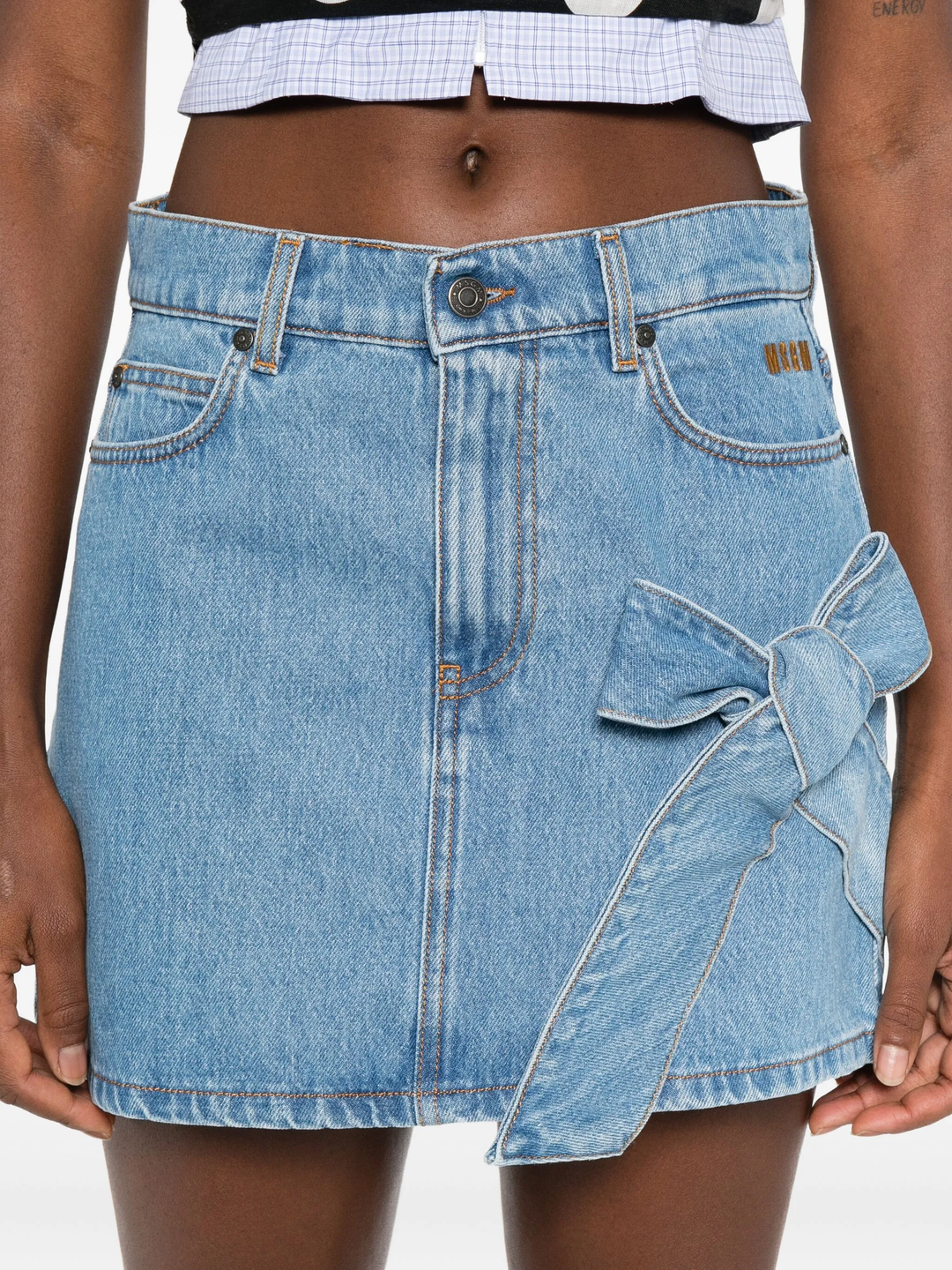 Side Ribbon Denim Detail Skirt