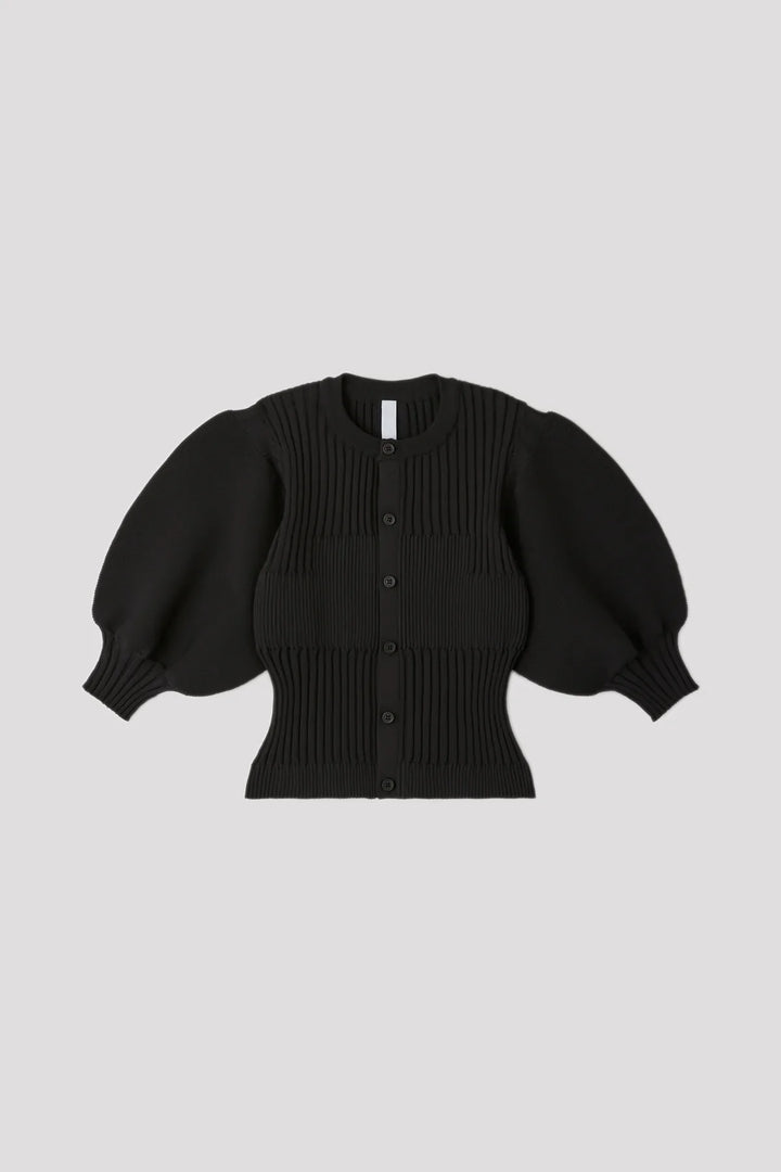Fluted Short Puff Sleeve Cardigan