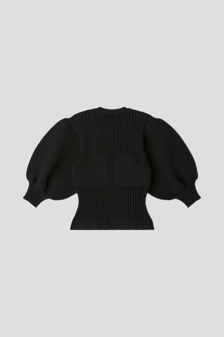 Fluted Short Puff Sleeve Cardigan